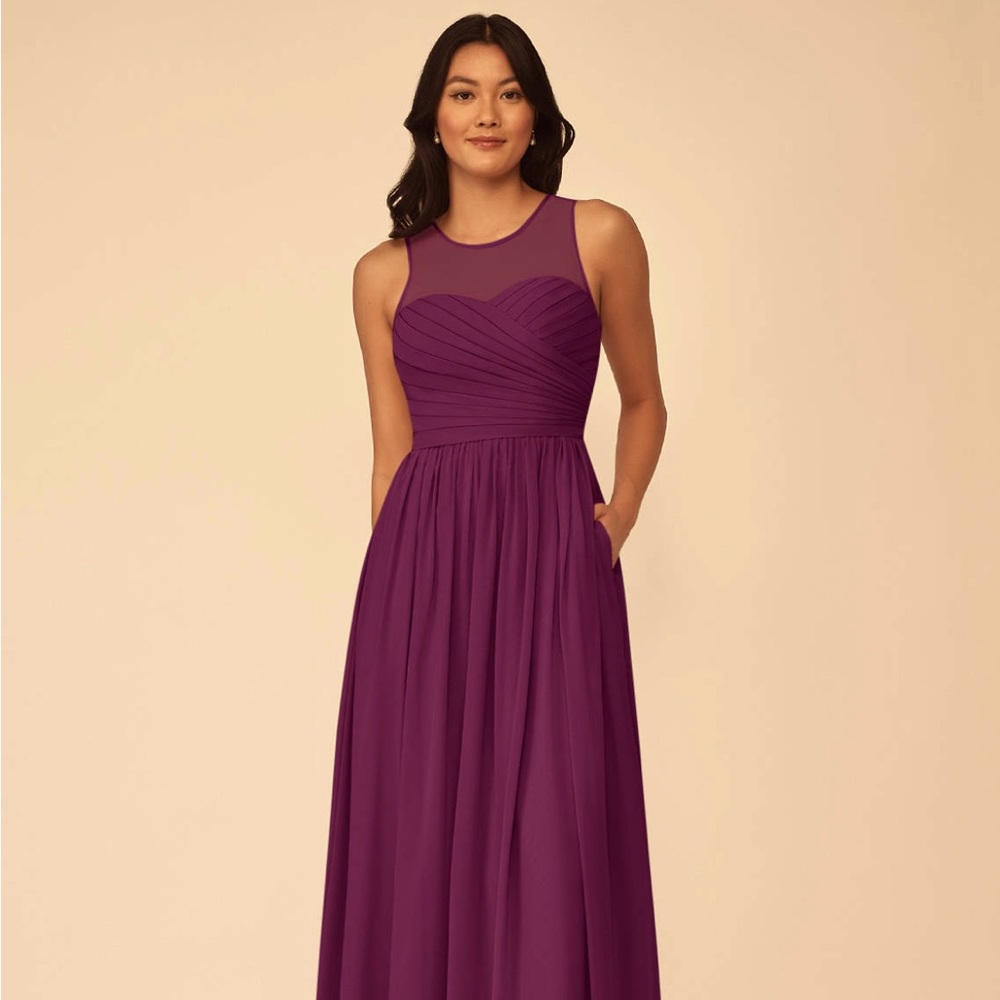 Azazie A-Line Pleated Floor Length Gown Brand New w/tags - Plum - Size 12